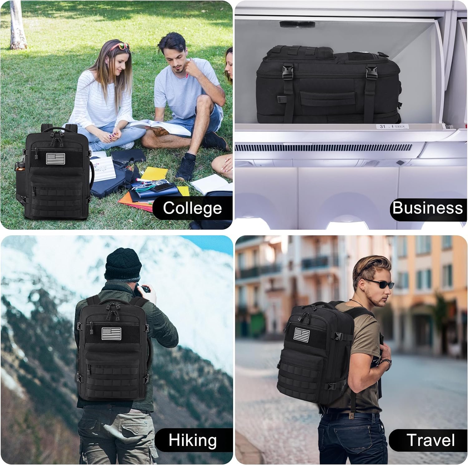 Private Label Extra Large TSA Approved Carry On Backpack, Manufacturer Tactical Travel Backpack for Men, Airplane Approved Water Resistant Lightweight Laptop Weekender Bag with Custom Logo, Black