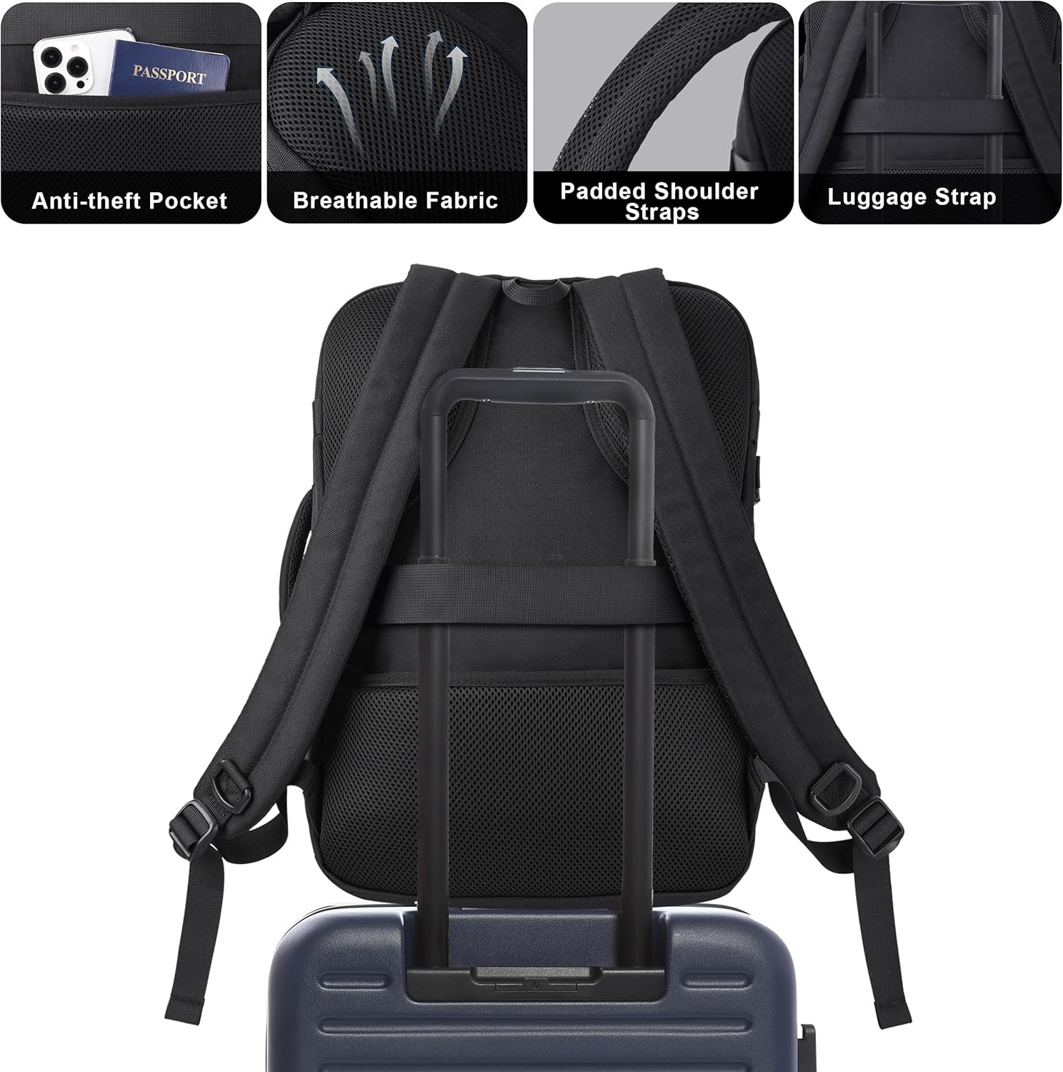 Private Label Extra Large TSA Approved Carry On Backpack, Manufacturer Tactical Travel Backpack for Men, Airplane Approved Water Resistant Lightweight Laptop Weekender Bag with Custom Logo, Black