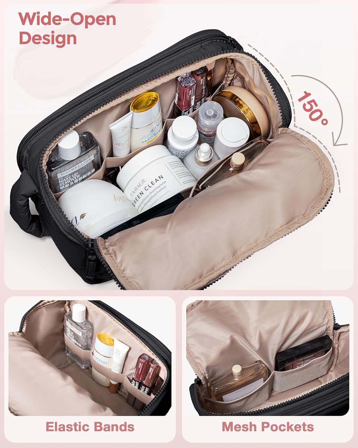 Private Label Travel Toiletry Bag for Women Water Resistant Makeup Organizer with Wide-Open Design and Custom Logo for Toiletries Cosmetics Black Bag by Manufacturer Private Label Travel Toiletry Bag for Women Water Resistant Makeup Organizer with Wide-Open Design and Custom Logo for Toiletries Cosmetics Black Bag by Manufacturer