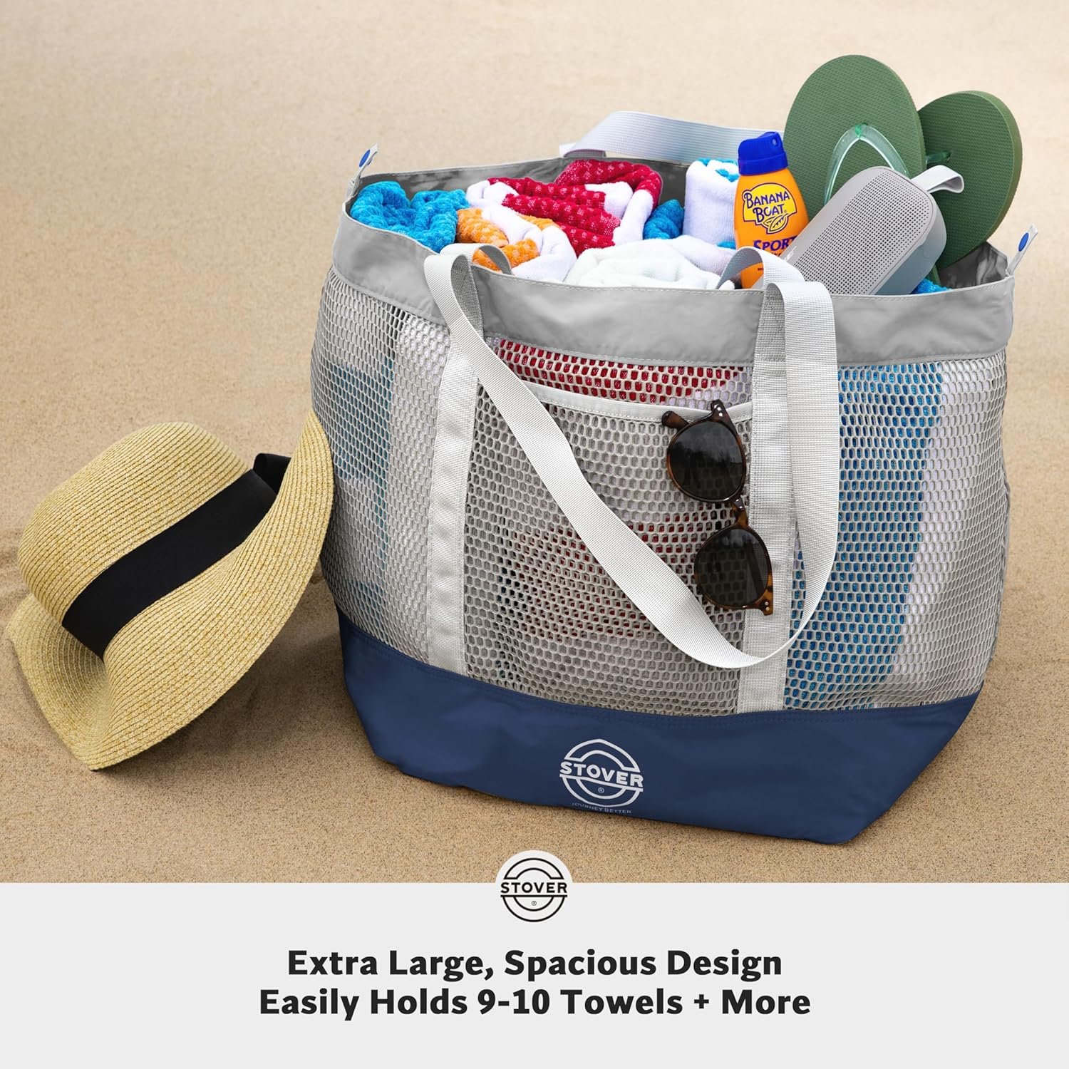 Private Label Extra Large Mesh Beach Bag with Custom Logo for Vacation Pool Shopping Travel Foldable Tote with Storage Pouch Pockets Manufacturer for Women Men