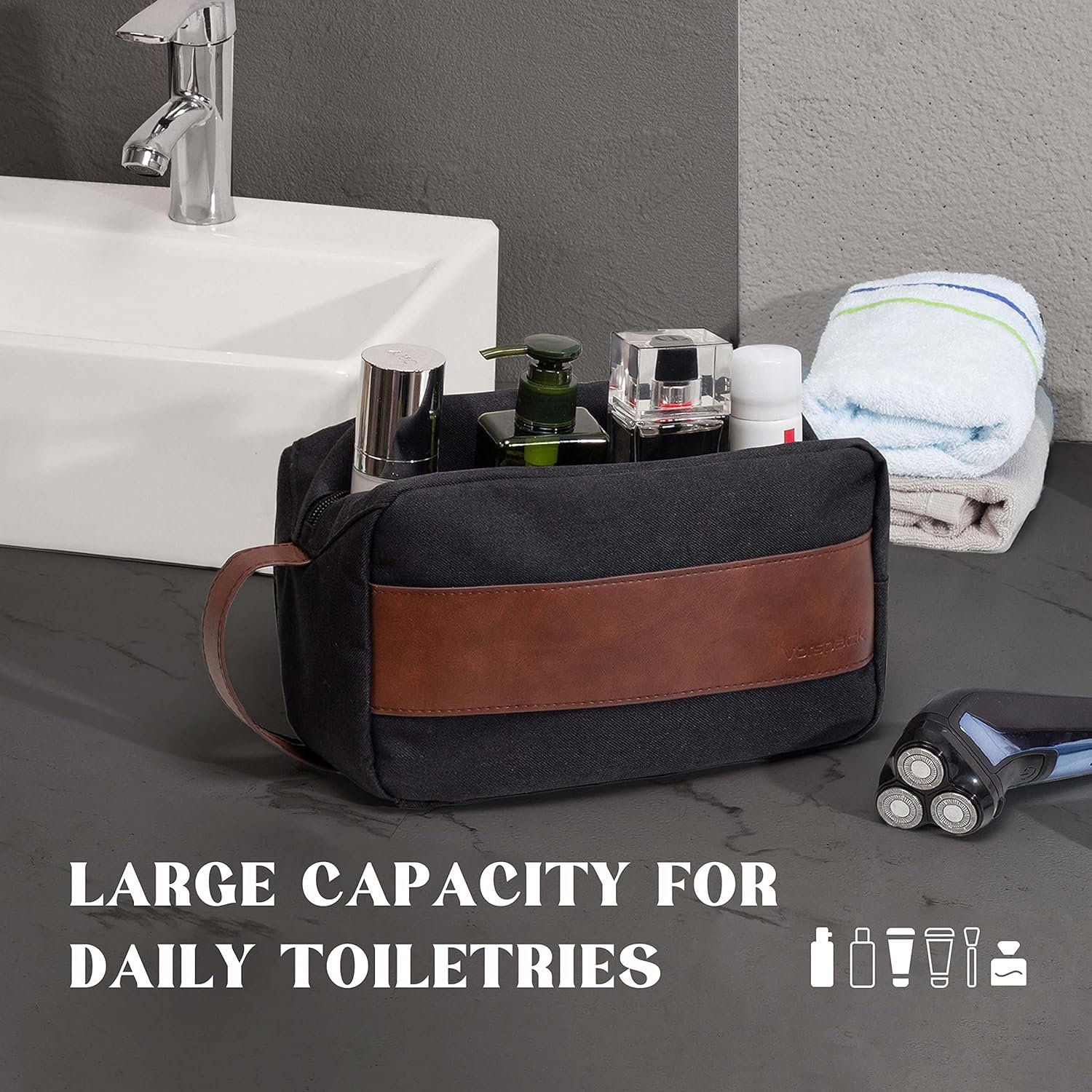 Manufacturer Toiletry Bag for Men - Water Resistant Custom Logo Travel Bag for Toiletries Accessories Travel Essentials Gifts - Private Label Black