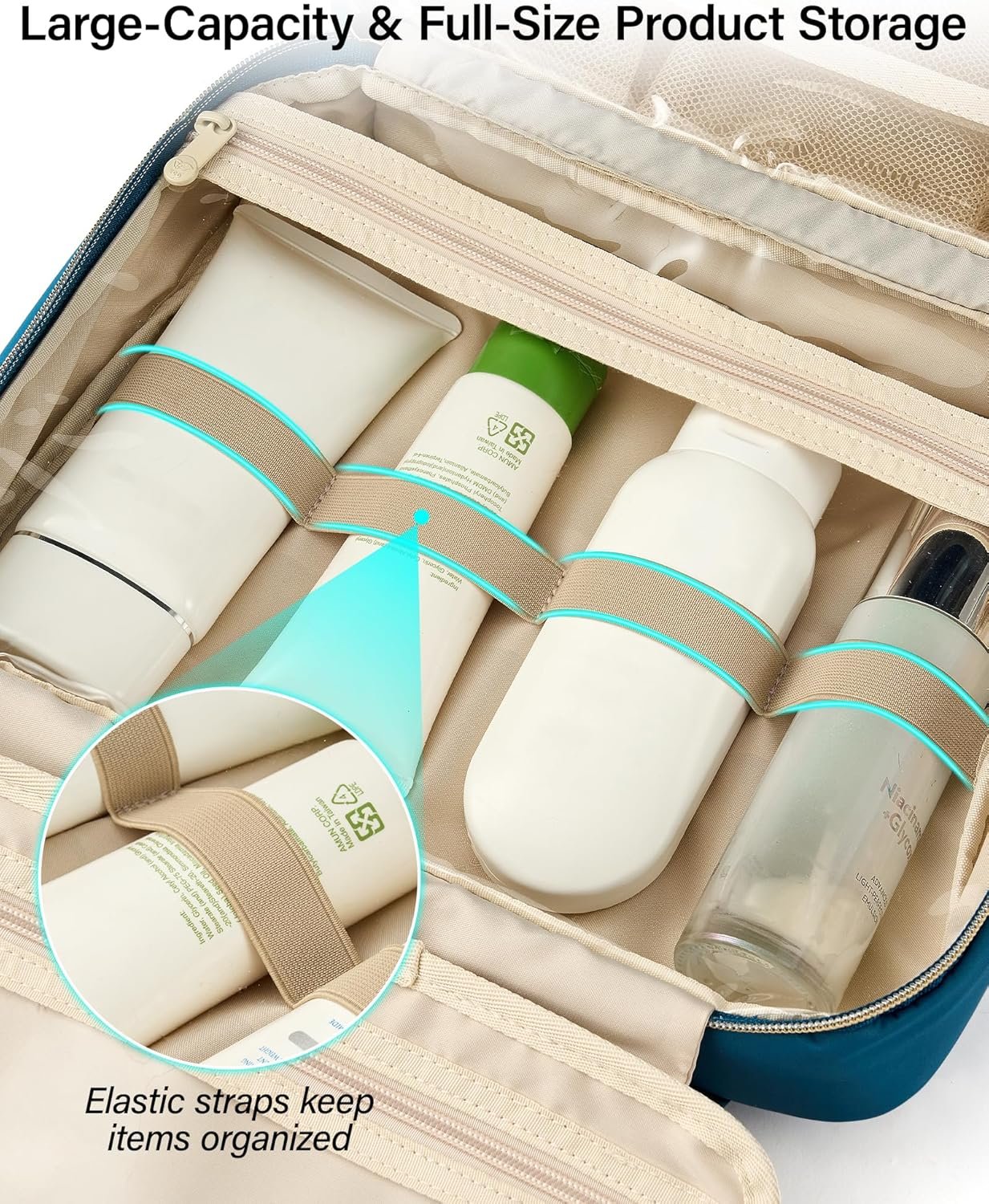 Custom Logo Hanging Travel Toiletry Bag for Women Water-Resistant Private Label Makeup Organizer with Hook Cosmetic Bag for Bathroom and Travel Essentials Manufacturer Off White