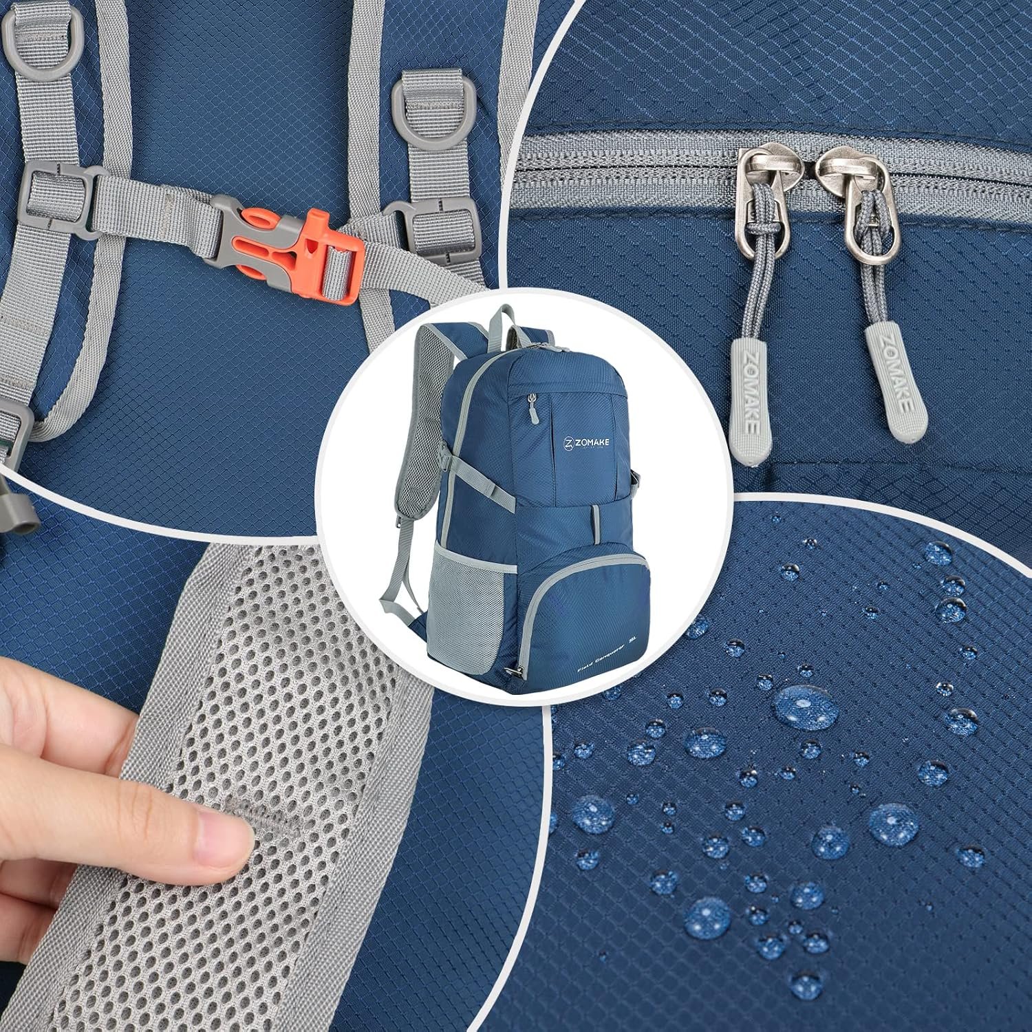 Custom Logo Lightweight Packable Backpack 35L Private Label Water Resistant Collapsible Hiking Bag Manufacturer Folding Day Pack for Travel Camping Navy Blue