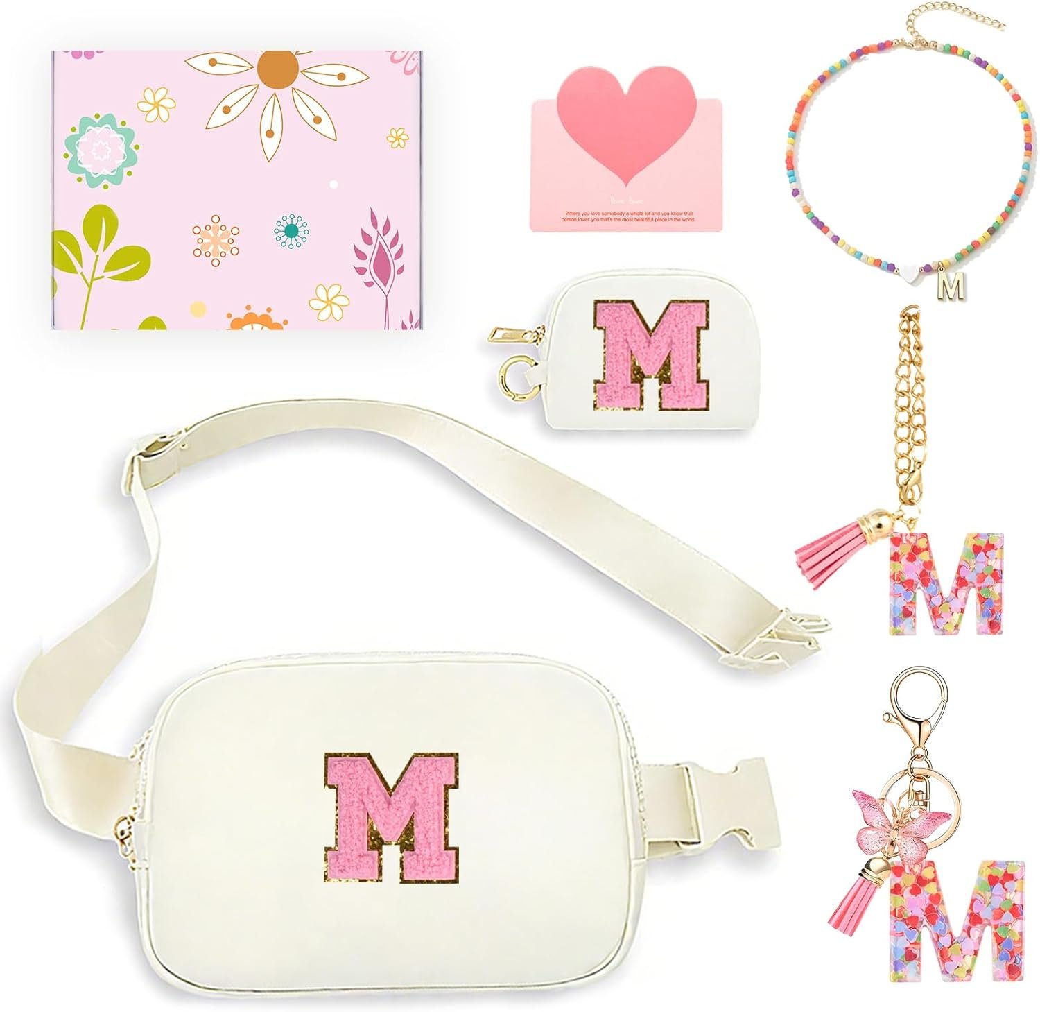 Custom Logo 6 Pcs Monogrammed Fanny Pack for Girls with Keychain Necklace Cup Charm Greeting Card Gift Box Private Label Trendy Birthday Gifts for 4 5 6 7 8 9 10 11 12 13 Year Old Girls Factory (M Beige) Custom Logo 6 Pcs Monogrammed Fanny Pack for Girls with Keychain Necklace Cup Charm Greeting Card Gift Box Private Label Trendy Birthday Gifts for 4 5 6 7 8 9 10 11 12 13 Year Old Girls Factory (M Beige)