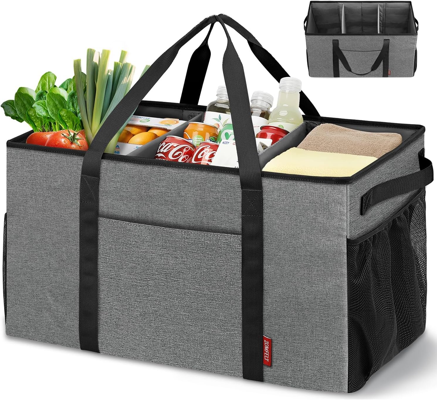 Custom Logo 75L Standing Extra Large Utility Tote Bag with Removable Dividers and 4-Sided Reinforcement for Private Label Reusable Grocery Shopping Bags from Manufacturer