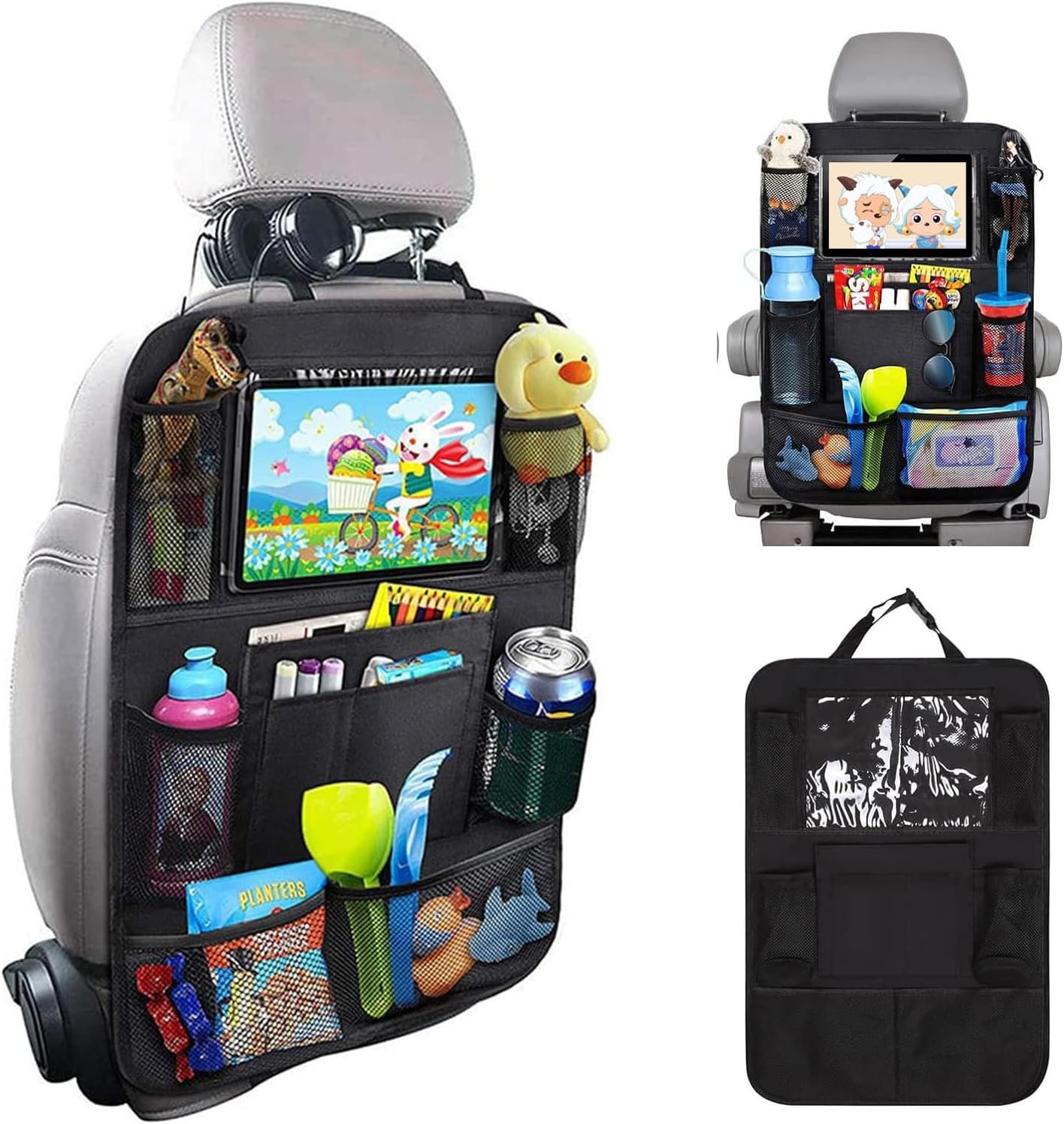 Custom Logo Back Seat Car Organizer with 9 Storage Pockets and 10″ Tablet Holder Private Label Seat Back Protector for Kids Toddlers Kick Mats Manufacturer