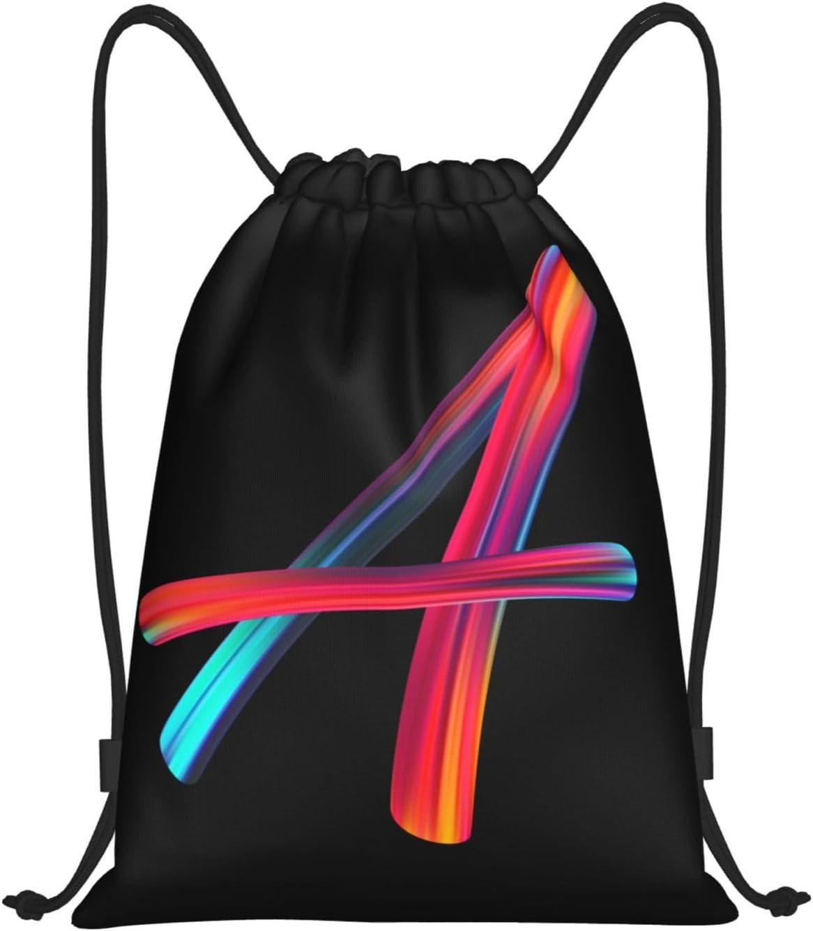 Custom Logo Black Drawstring Cinch Sackpack Bags with Rainbow Letter A Private Label for Sports Gym Travel Swimming Beach Camping Manufacturer Custom Logo Black Drawstring Cinch Sackpack Bags with Rainbow Letter A Private Label for Sports Gym Travel Swimming Beach Camping Manufacturer