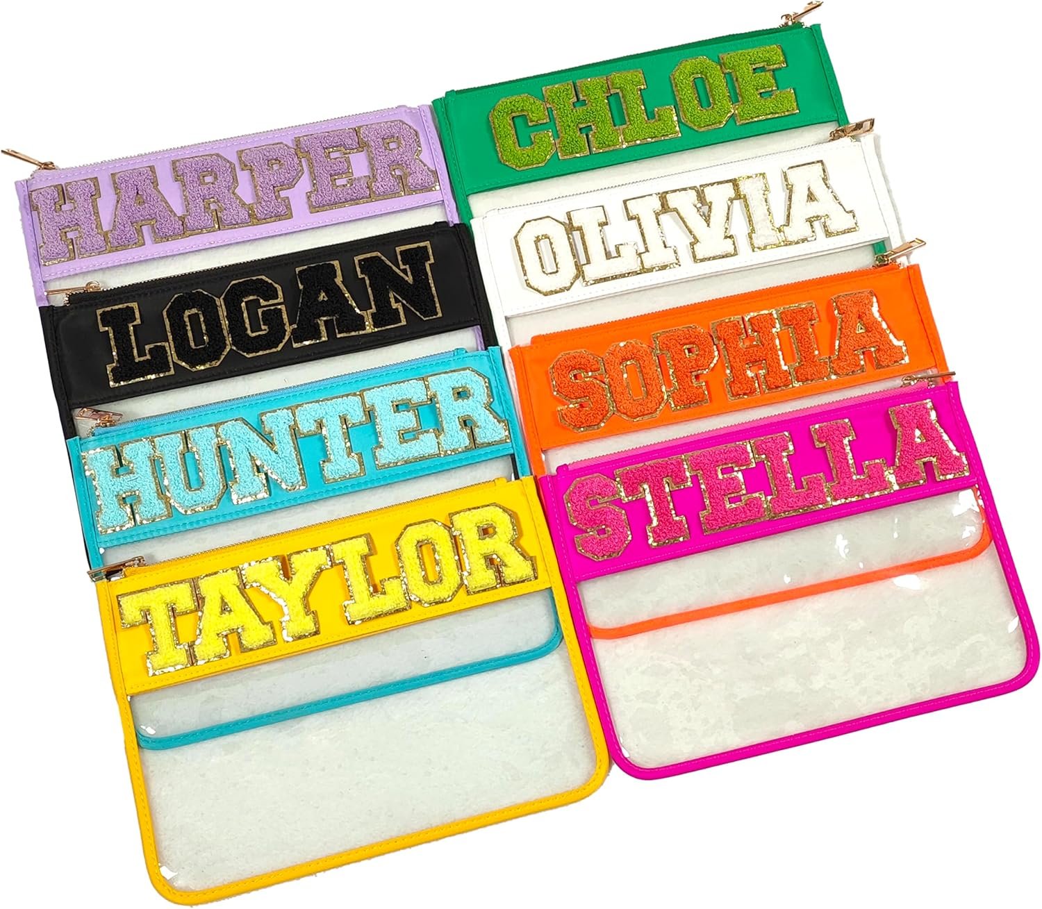 Custom Logo Clear Nylon Zip Pouch Patches Bag Makeup Snacks Cosmetic Travel Toiletry Organizer Private Label SPF Flat Customizable Chenille Manufacturer