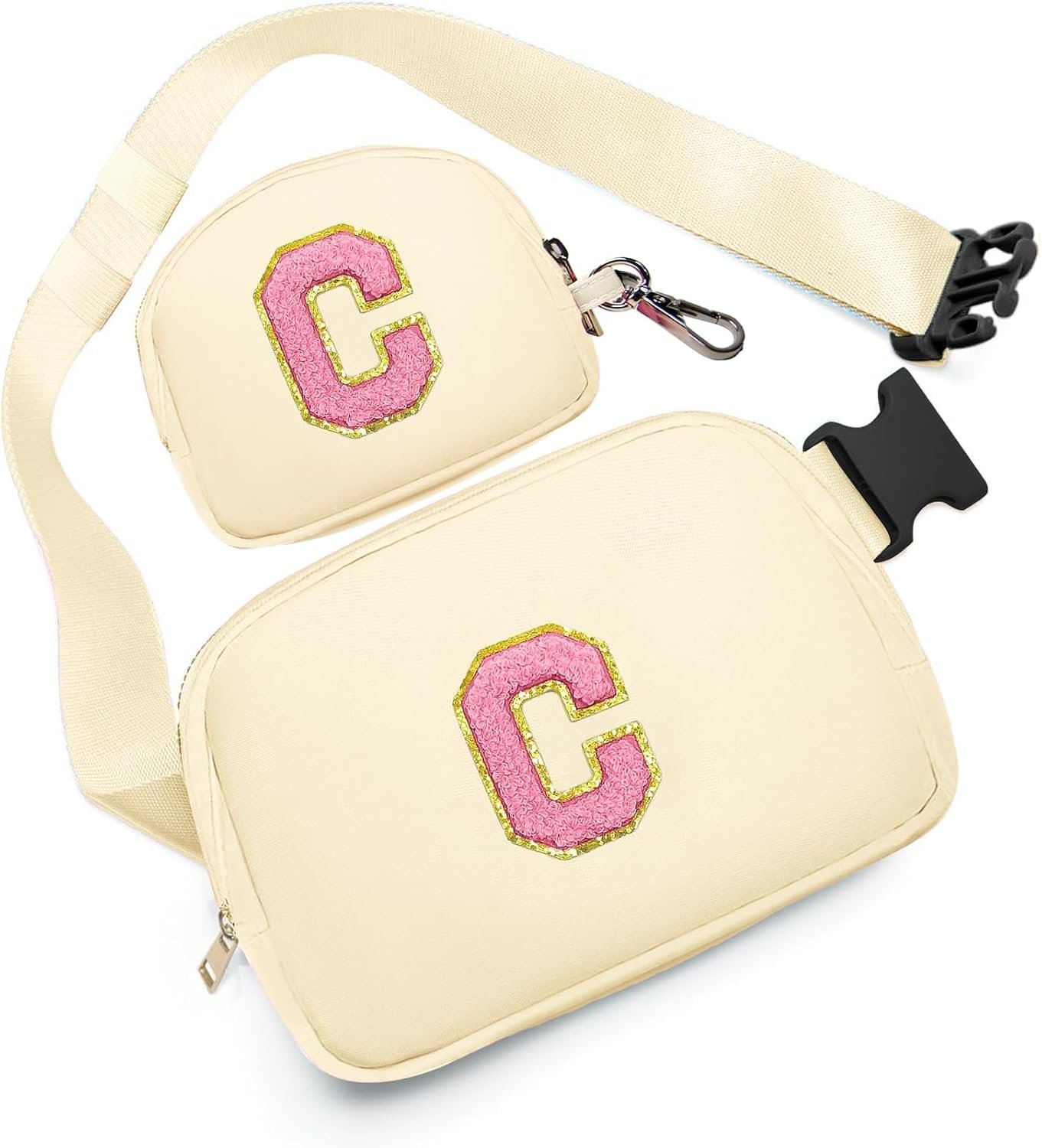Custom Logo Crossbody Bags Fanny Packs with Initial Letter Patch Private Label Birthday Gifts for 4 5 6 7 8 9 10 11 12 13 Year Old Girls Teens (C, Cream) Manufacturer