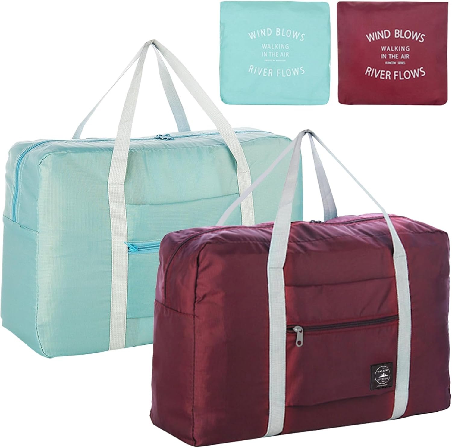 Custom Logo Foldable Travel Duffel Bag 2PCS Carry On Luggage Personal Item Sports Gym Bag Private Label Water Resistant Weekender Overnight Bags Manufacturer for Women and Men Green+Red