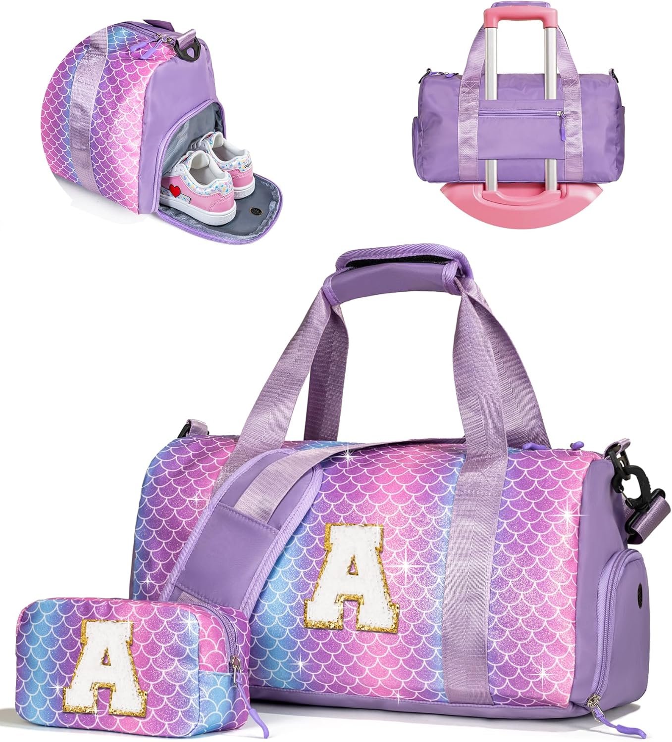 Custom Logo Girl Gym Bag with Shoe Compartment & Makeup Pouch - Private Label Kid Dance Bags for Ages 3-12 Years Old - Easter Basket Stuffers & Birthday Gifts for Teenage Girls Daughters Granddaughters (Letter A) Manufacturer Custom Logo Girl Gym Bag with Shoe Compartment & Makeup Pouch - Private Label Kid Dance Bags for Ages 3-12 Years Old - Easter Basket Stuffers & Birthday Gifts for Teenage Girls Daughters Granddaughters (Letter A) Manufacturer