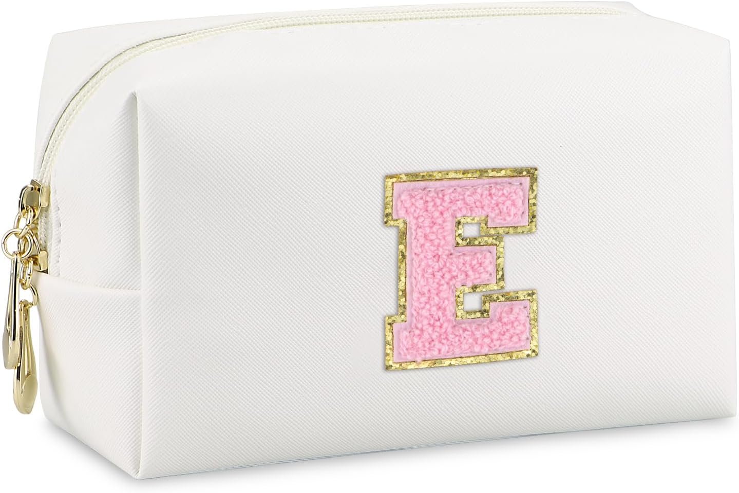 Custom Logo Initial Makeup Bag Personalized Preppy Waterproof PU Leather Chenille Letter Cosmetic Bag Private Label Portable Travel Toiletry Monogram Birthday Gift for Women Girls Mom Friends Letter E Manufacturer