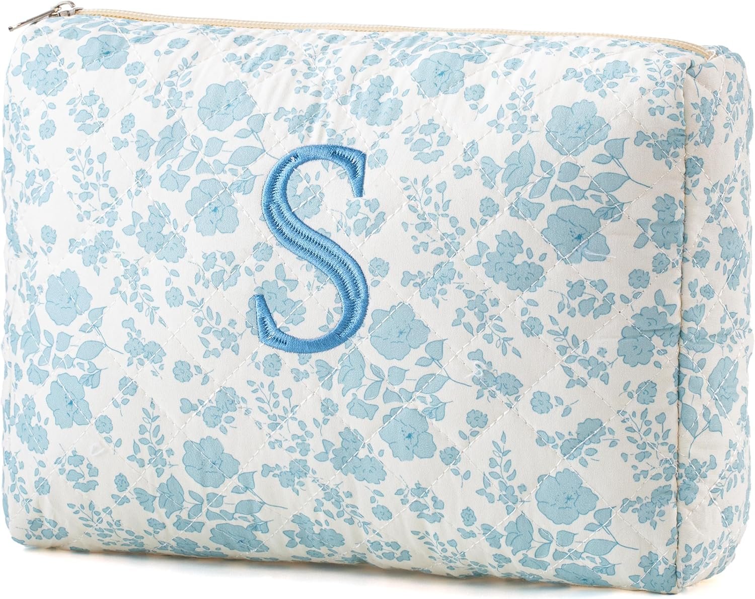 Custom Logo Initial Quilted Cotton Large Makeup Bag Private Label Cute Floral Coquette Travel Cosmetic Toiletry Bag for Women Girls Size S Manufacturer