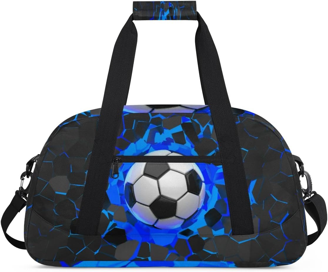 Custom Logo Kids Boys Soccer Ball Blue Black Gym Duffel Sports Bag Private Label Fitness Travel Weekender Tote Carry-On Training Bag Manufacturer