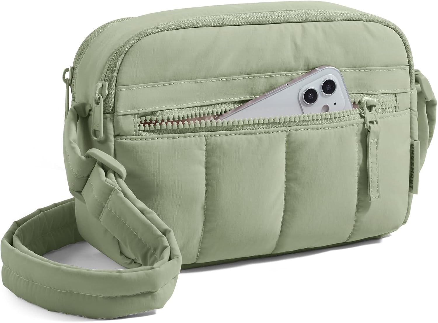 Custom Logo Mini Crossbody Bags for Women, Private Label Travel Purse Puffy Shoulder Handbag Wallet with RFID Blocking Slots from Manufacturer, Green