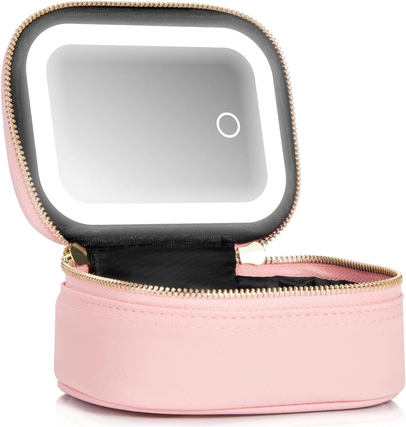 Custom Logo Mini Makeup Bag with LED Mirror, Private Label Small Travel Cosmetic Organizer 3 Light Modes Adjustable Brightness, Manufacturer Portable Toiletry Bag for Women Pool Parties Work Touch-Ups