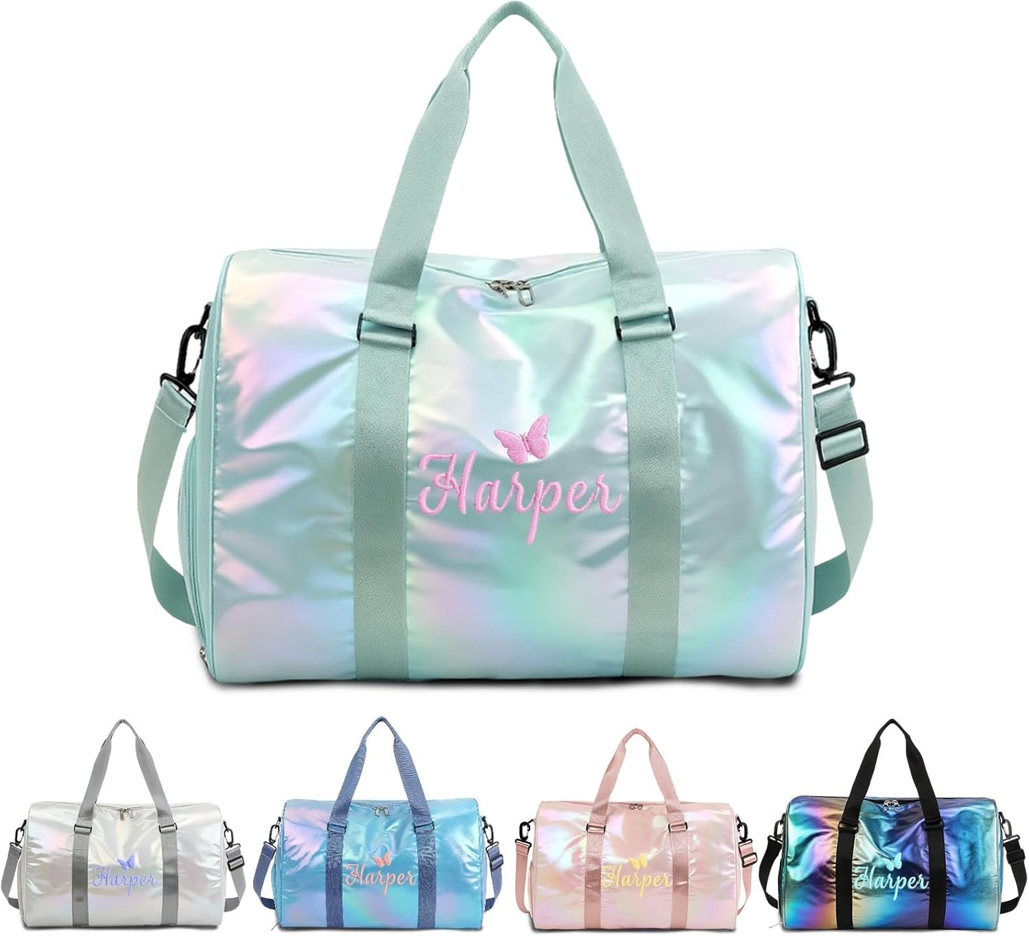 Custom Logo Personalized Dance Duffle Bag with Embroidered Name for Girls Cheerleading Sport Gym Travel Weekender Bag Shoe Compartment Green Private Label Manufacturer