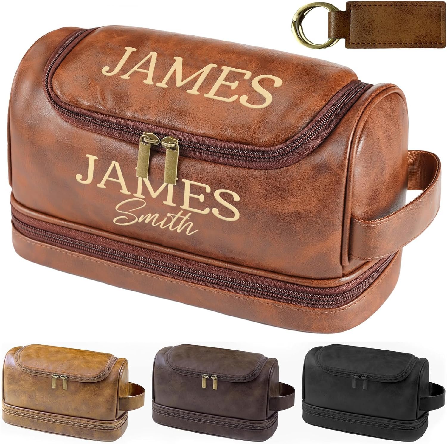 Custom Logo Personalized Gifts for Men Private Label Leather Toiletry Travel Shaving Bag Engraved for Dad Husband Groomsmen Son Father's Day Birthday Wedding Anniversary Direct from Manufacturer