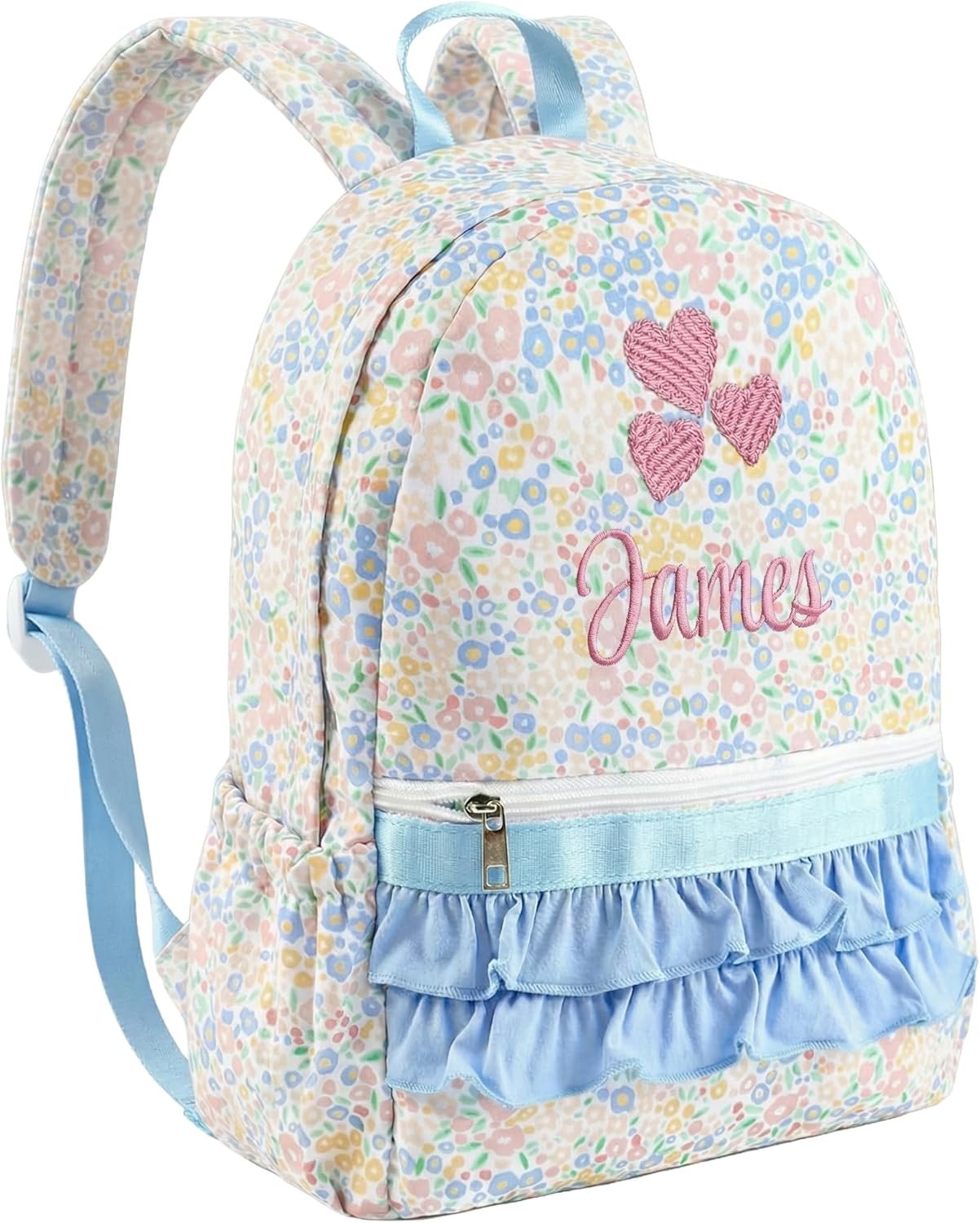 Custom Logo Personalized Girls Ruffle 14 Inch Backpack with Name Embroidery, Private Label Cute Floral Kindergarten Bookbag for Kids School Travel, Factory Preschool Daypack (Blue Floral) Custom Logo Personalized Girls Ruffle 14 Inch Backpack with Name Embroidery, Private Label Cute Floral Kindergarten Bookbag for Kids School Travel, Factory Preschool Daypack (Blue Floral)