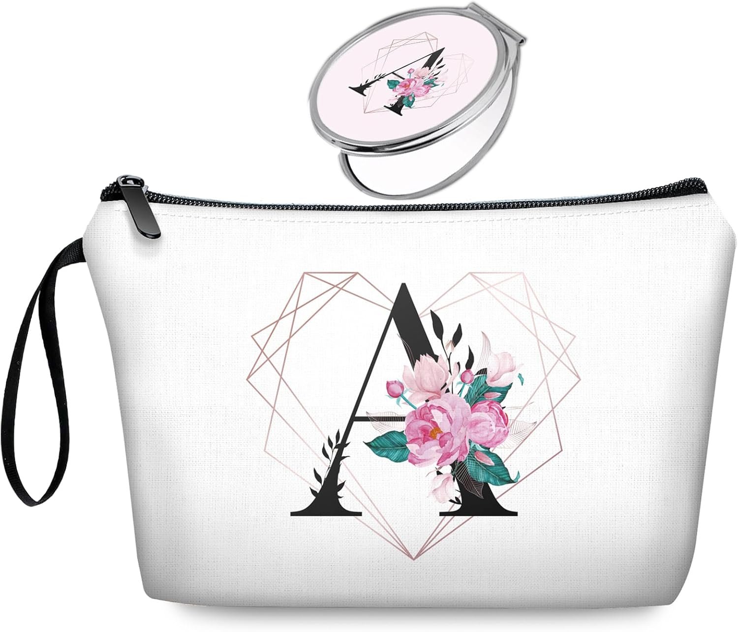 Custom Logo Personalized Initial A Floral Travel Makeup Cosmetic Bag Set with Mirror Private Label Organizer Kit for Women Girls Bridesmaids Daily Use Manufacturer Gifts Custom Logo Personalized Initial A Floral Travel Makeup Cosmetic Bag Set with Mirror Private Label Organizer Kit for Women Girls Bridesmaids Daily Use Manufacturer Gifts