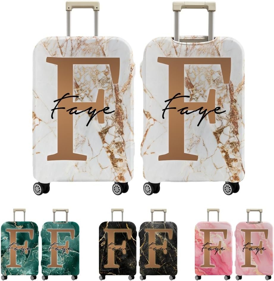 Custom Logo Personalized Initial Luggage Cover Private Label Monogram Baggage Covers with Name Zipper for Travel Manufacturer Gifts Men Women Boys Girls (Initial 03)