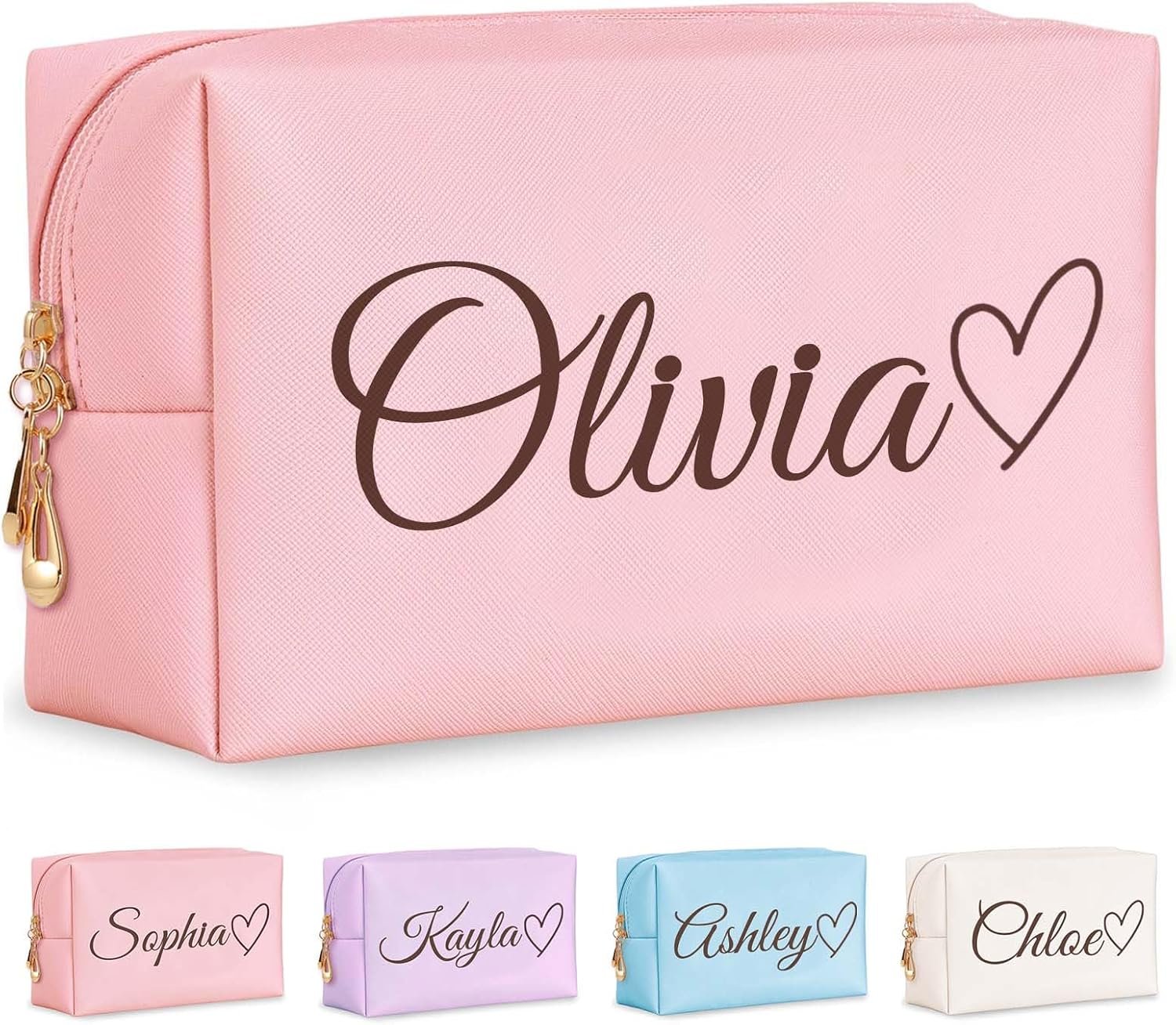 Custom Logo Personalized Makeup Bags with Name and Birth Flower Private Label Leather Cosmetic Travel Toiletry for Women Bridesmaid Wedding Gifts Manufacturer