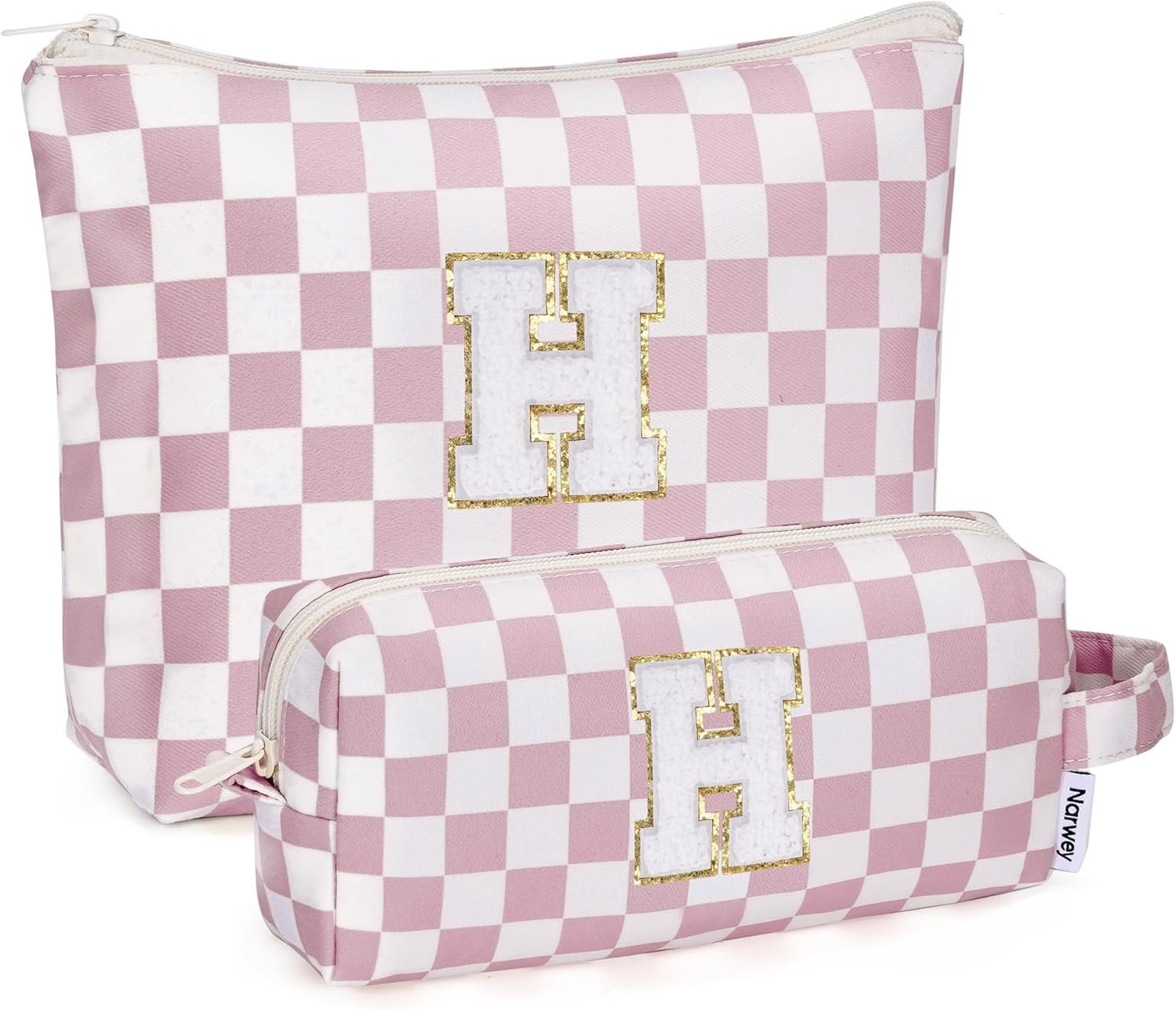 Custom Logo Pink Monogram Personalized Makeup Cosmetic Travel Toiletry Bags Private Label Birthday Gifts for Kids Tween Women Teen Girls Trendy 8 10 11 12 14 16 18 Years Old (H) Manufacturer