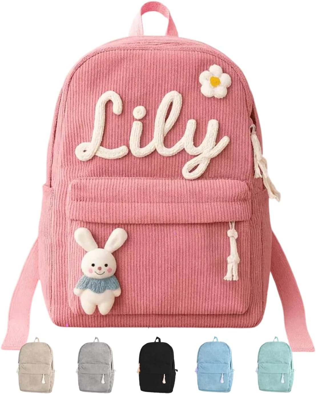 Custom Logo Private Label Corduroy Backpack for Girls and Boys with Hand-Woven Cotton Rope Embroidery 3D Name from Factory