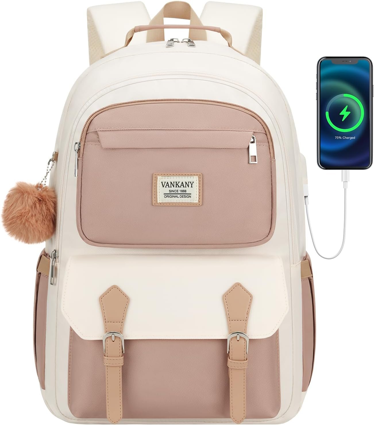 Custom Logo School Backpack for Teen Girls Aesthetic Factory Schoolbag for Middle and High School Cute Laptop Bookbag for College Women Students Mochilas Niñas Private Label Khaki Beige