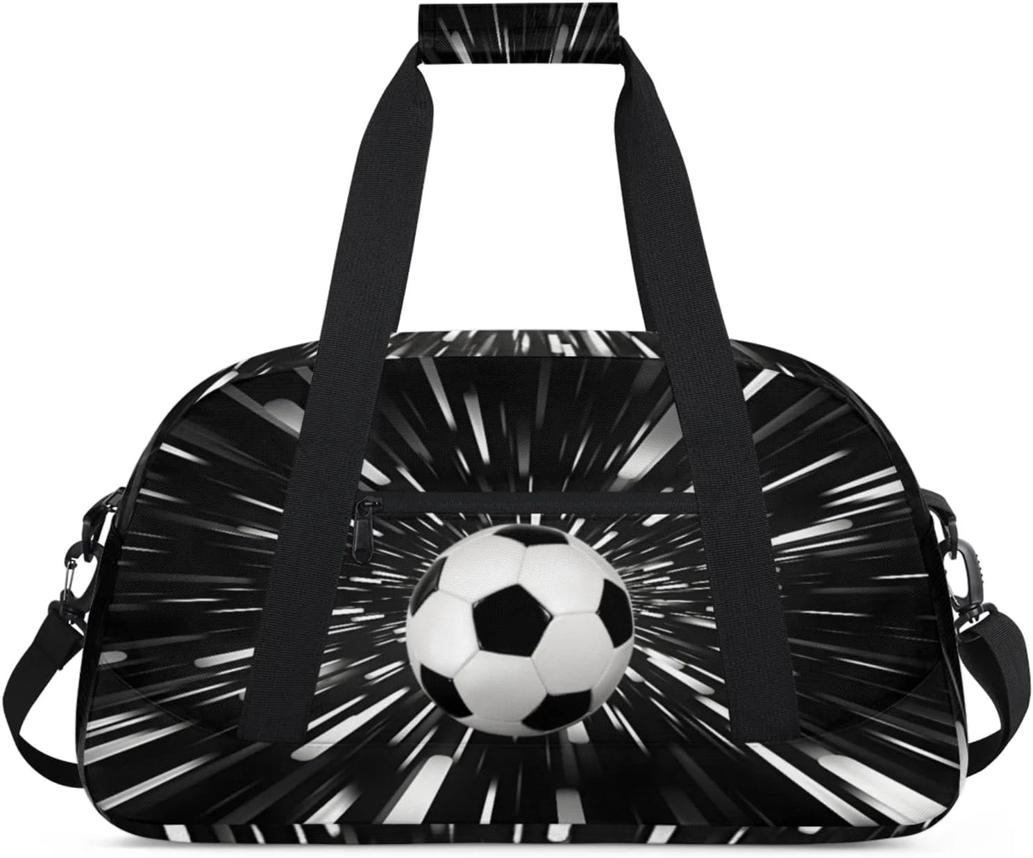 Custom Logo Sports Soccer Duffel Gym Bag Large Compartment for Cheerleaders Dance Private Label Weekender Travel Training for Men Manufacturer Black White Abstract