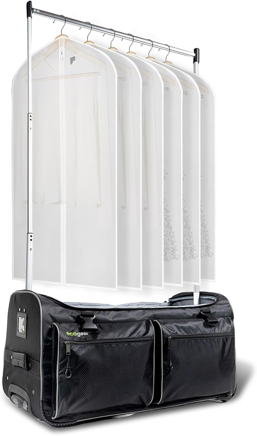 Factory 28 Inch Rolling Dance Bag with Custom Logo Easy Assembly Lightweight Aluminum Garment Rack Private Label Wheeled Duffel for Dance Competition Travel Black Gray