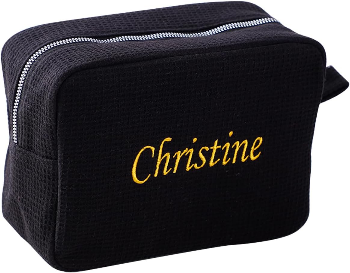 Factory Direct Personalized Embroidered Makeup Bag, Custom Logo Waffle Fabric Cosmetic Pouch for Women Travel, Private Label Organizer (1, Black)