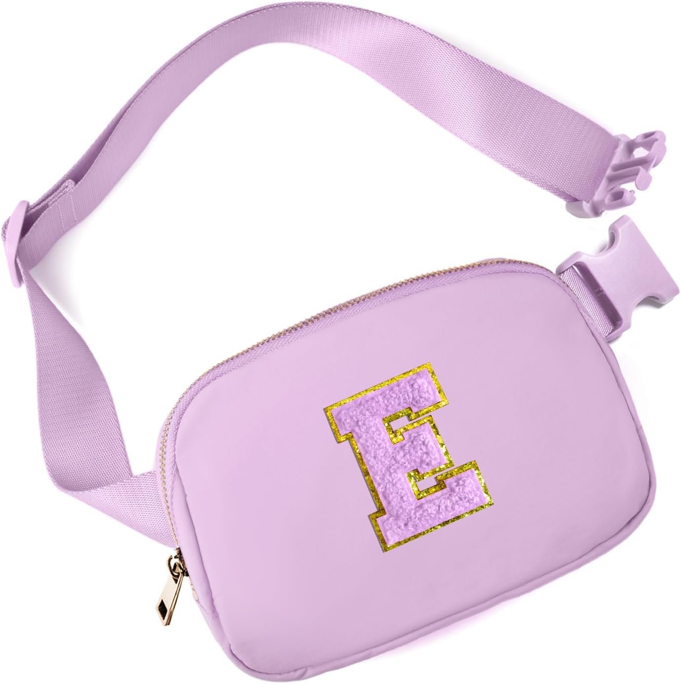 Manufacturer Belt Bag Fanny Pack Crossbody Bags with Custom Logo Initial Letter Patch for 8 9 10 11 12 Year Old Girls Private Label Birthday Gifts for Teen Girls Women Lavender-E