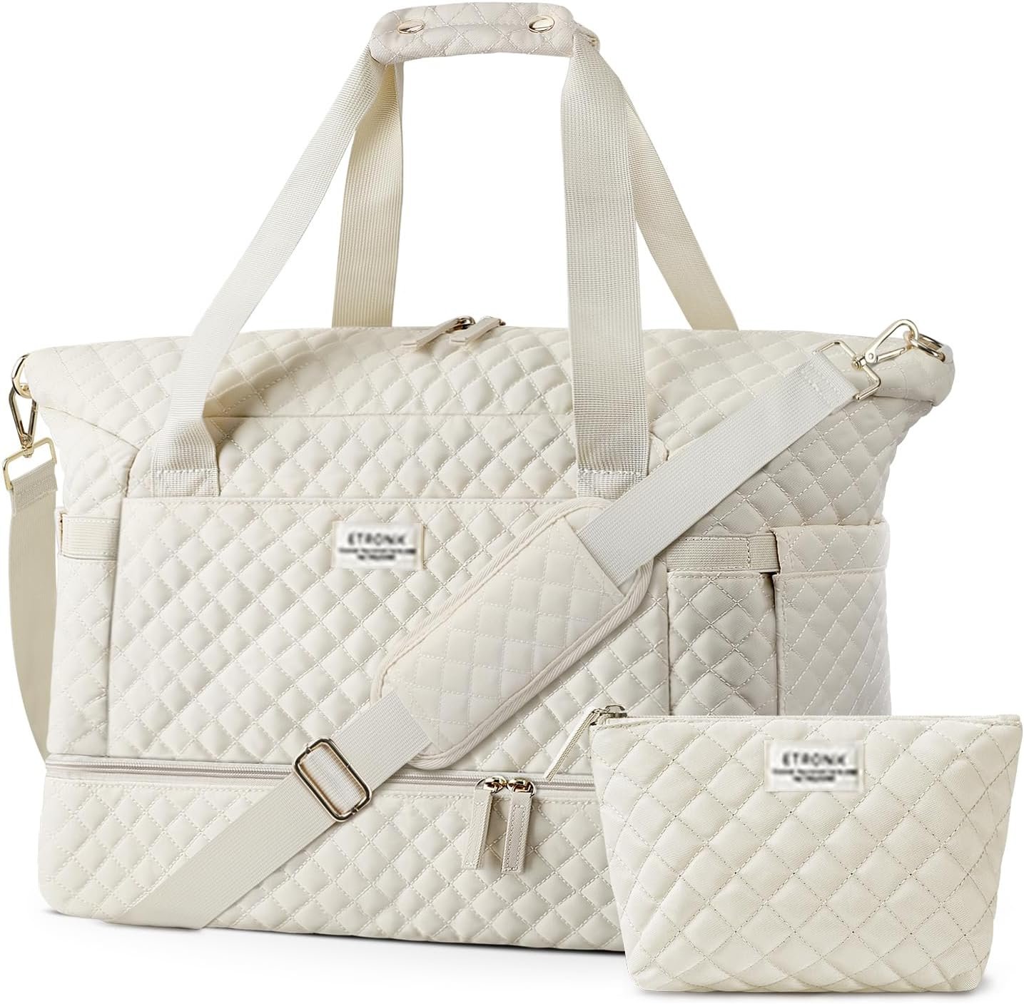 Manufacturer Weekender Bags for Women Personal Item Travel Bag with Wet Pocket and Shoes Compartment, Custom Logo 37L Duffel Hospital Bag for Labor Delivery, Private Label Beige