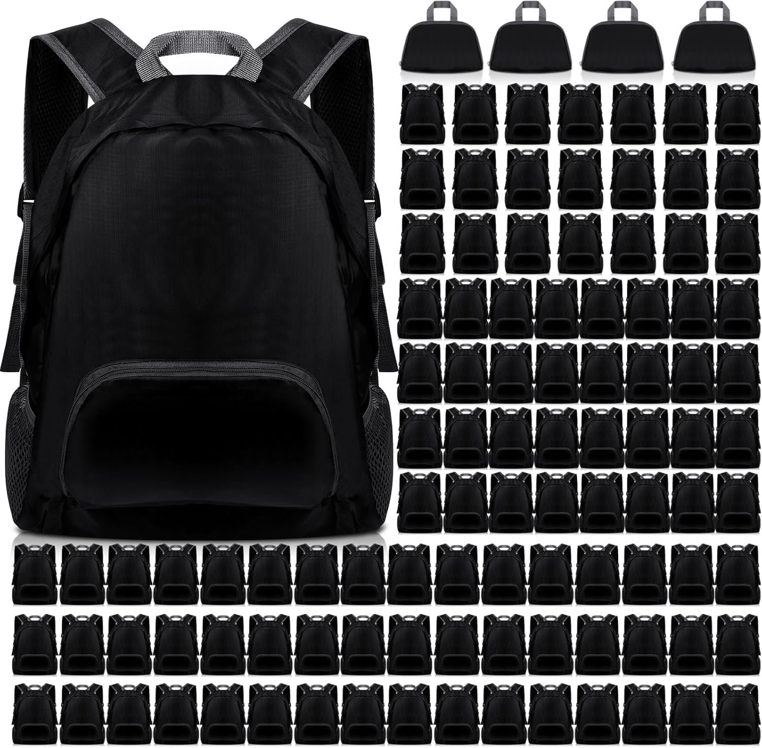Private Label 100 Pcs 20L Foldable Lightweight Backpacks Bulk Custom Logo Wholesale for Homeless Donations Corporate Events Travel Camping Manufacturer Black