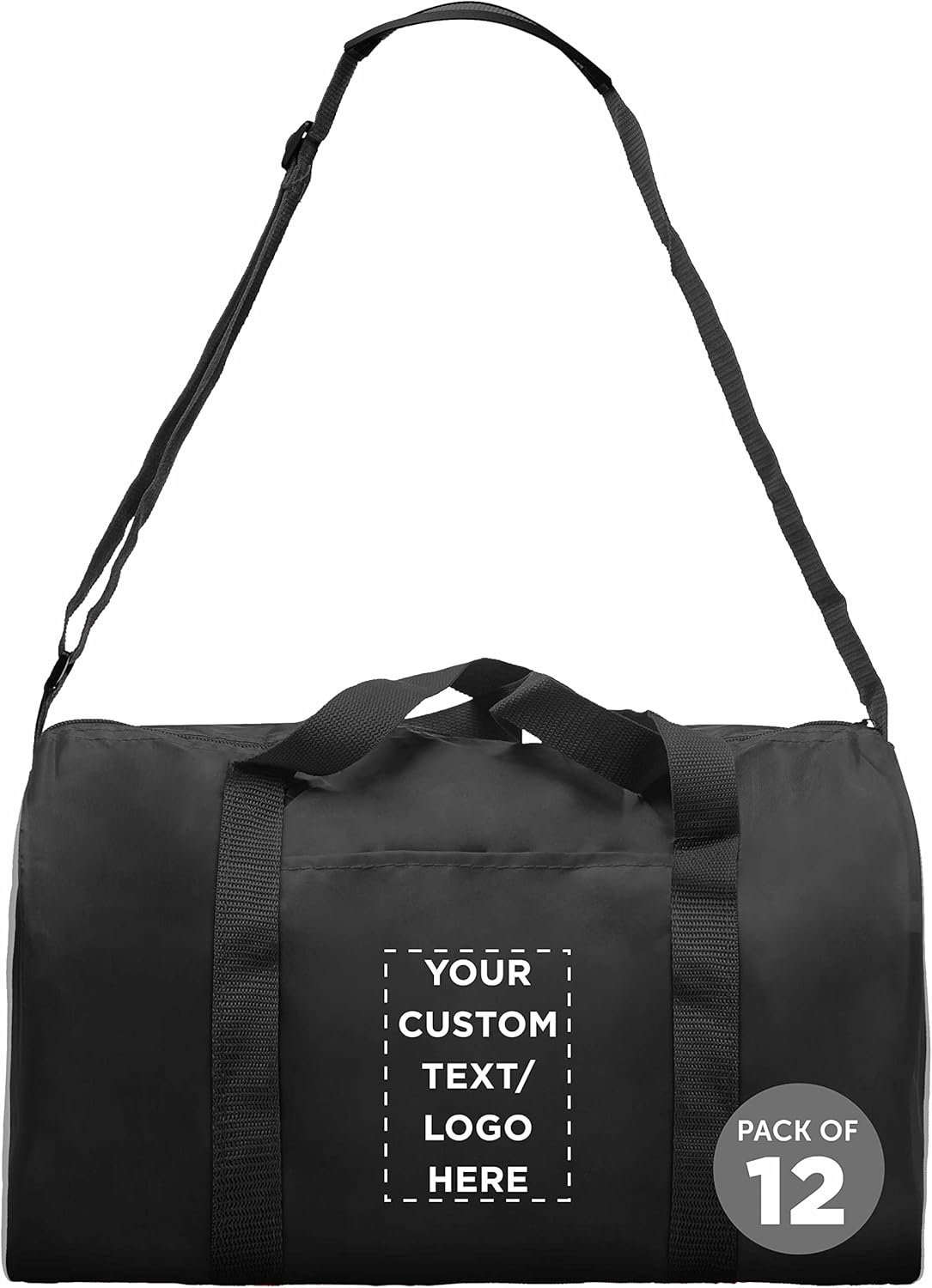 Private Label 12 Sporty Duffle Bags Set Custom Logo Polyester Adjustable Strap Front Pocket Roll Styling Black Manufacturer