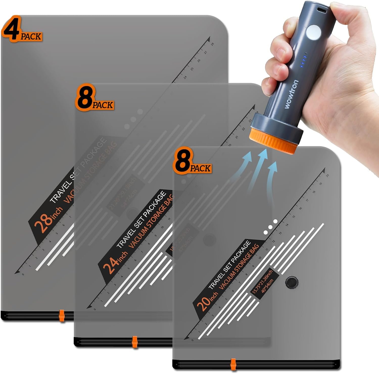 Private Label 20PCS Vacuum Packing Bags with Rechargeable Wireless Pump for Travel Custom Logo 8-20inch 8-24inch 4-28inch Space Saver Storage Bags Manufacturer for Luggage Clothes Bedding Pillows Comforters