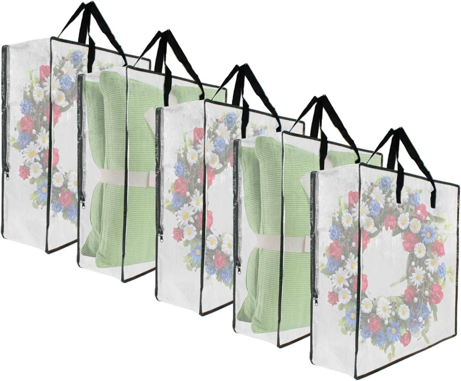 Private Label 5 Pack Clear Moving Storage Bags with Handles and Zippers Custom Logo for Wreath Garland Bedding Toys Under Bed Organizer Manufacturer