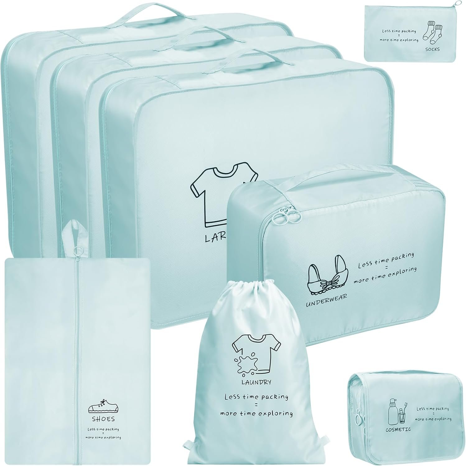 Private Label 8 Set Travel Packing Organizers Manufacturer Direct Luggage Organizers for Suitcases with Hanging Toiletry Shoe Laundry Bags Custom Logo Packing Cubes for Travel Essentials Cute Gifts for Women Lake Blue Private Label 8 Set Travel Packing Organizers Manufacturer Direct Luggage Organizers for Suitcases with Hanging Toiletry Shoe Laundry Bags Custom Logo Packing Cubes for Travel Essentials Cute Gifts for Women Lake Blue