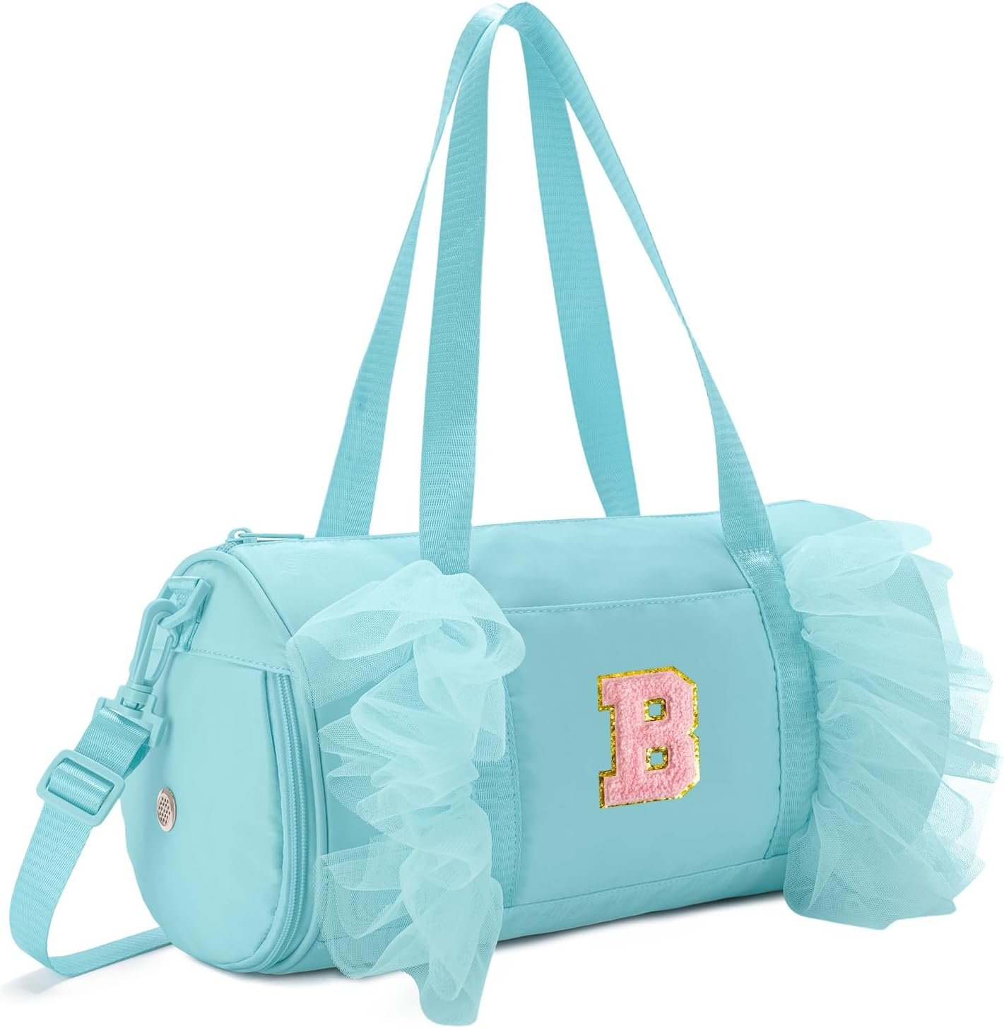 Private Label Birthday Gifts for Girls Age 4-8 Dance Duffle Bags Personalized with Initial Letter Patch Custom Logo Ballet Mini Travel Tote Factory (Icing Blue-B)