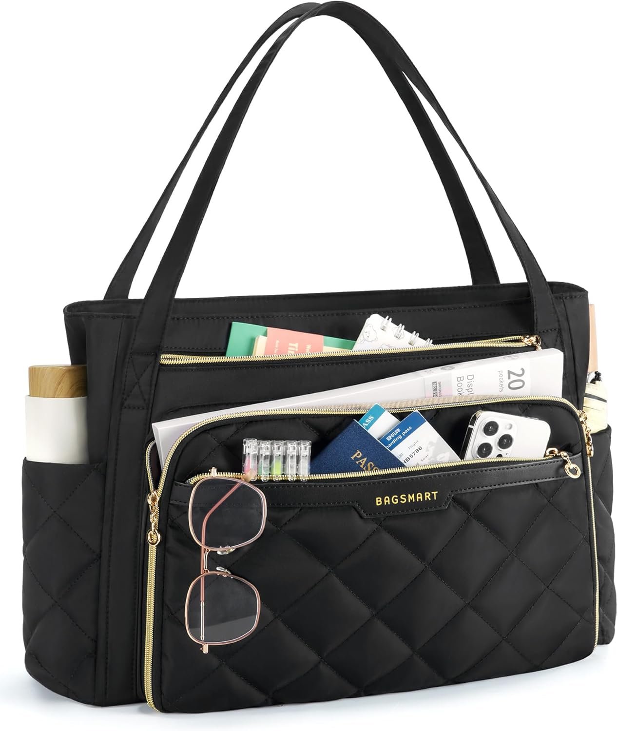 Private Label Black Teacher Tote Bag for Women 15.6in Quilted with Custom Logo & Insulated Pocket Nurse Bag Features Manufacturer