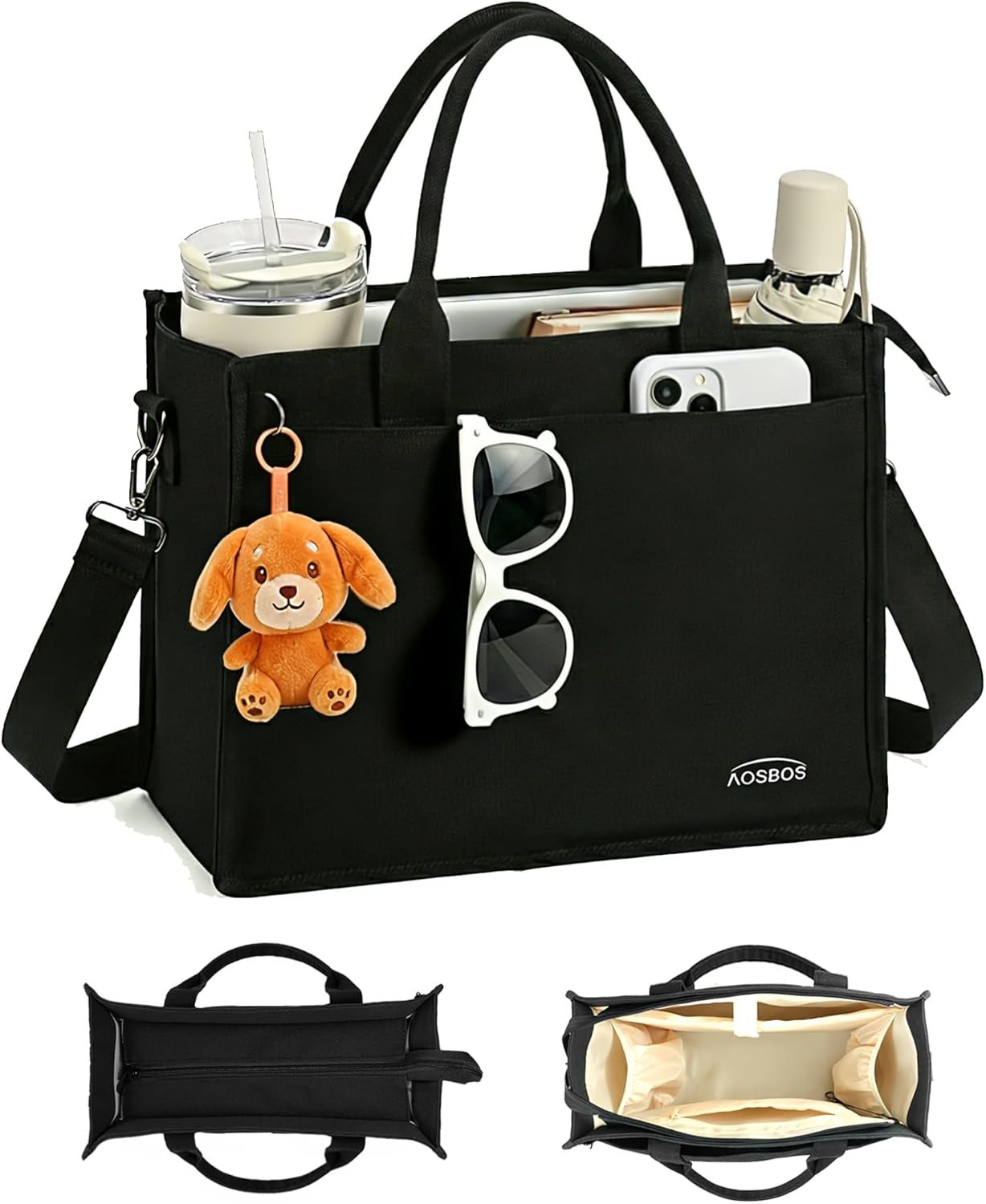 Private Label Canvas Tote Bag for Women with Zipper Laptop Compartments Water Bottle Pocket Custom Logo Large Everyday Purse for Work by Manufacturer