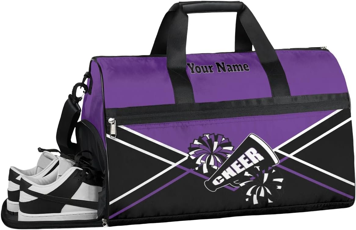 Private Label Cheerleader Duffel Bag Weekender Overnight Custom Logo Personalized Name Team Gift Lightweight Gymnastics Dance Waterproof Sport Gym Travel Collapsible Carry On Tote Bag Manufacturer Black Purple White