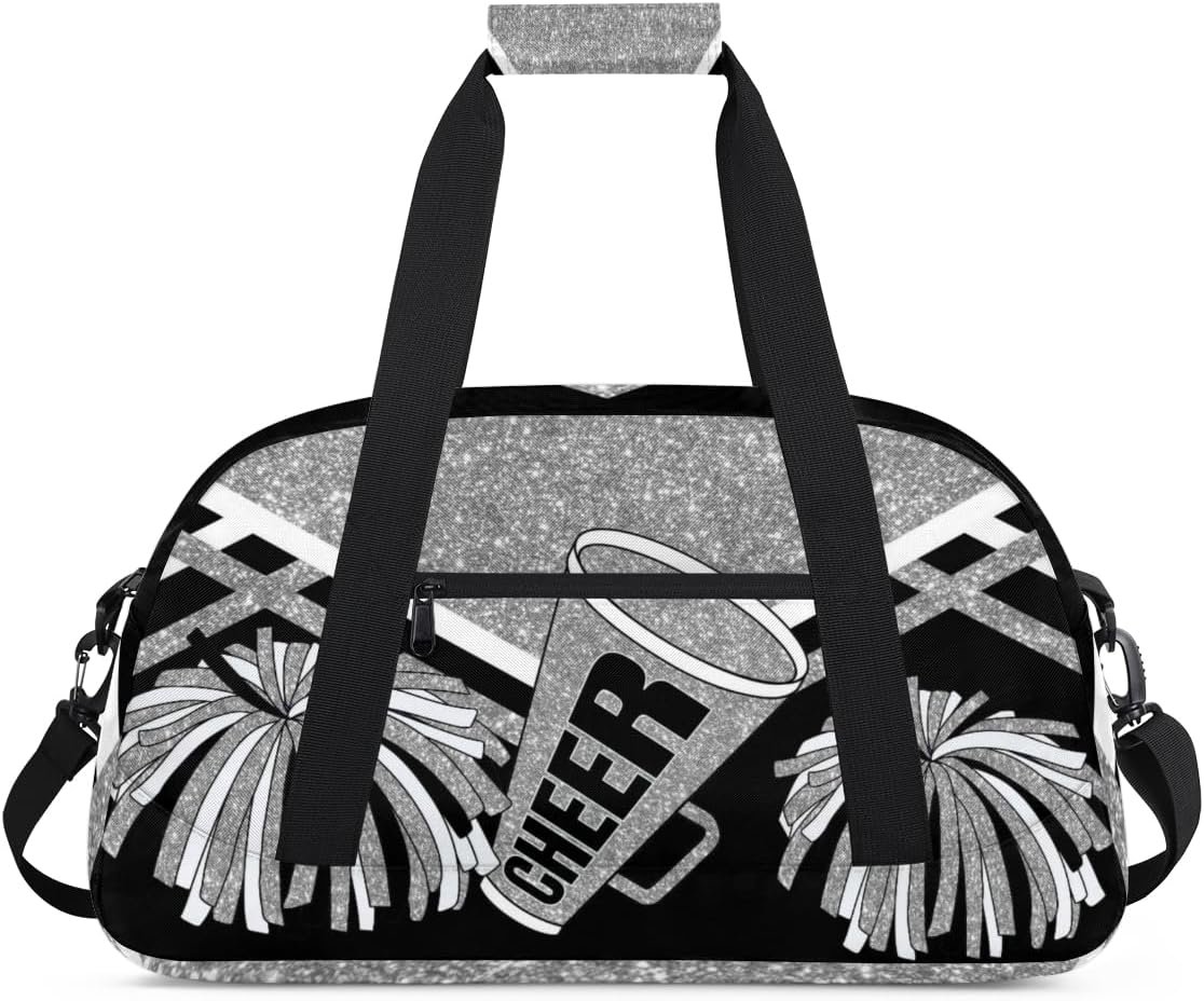 Private Label Cheerleading Dance Bag for Girls Sports Gym Duffel Weekender Custom Logo Lightweight Travel Dancing Cheerleaders Silver Black Glitters Print Effect Manufacturer