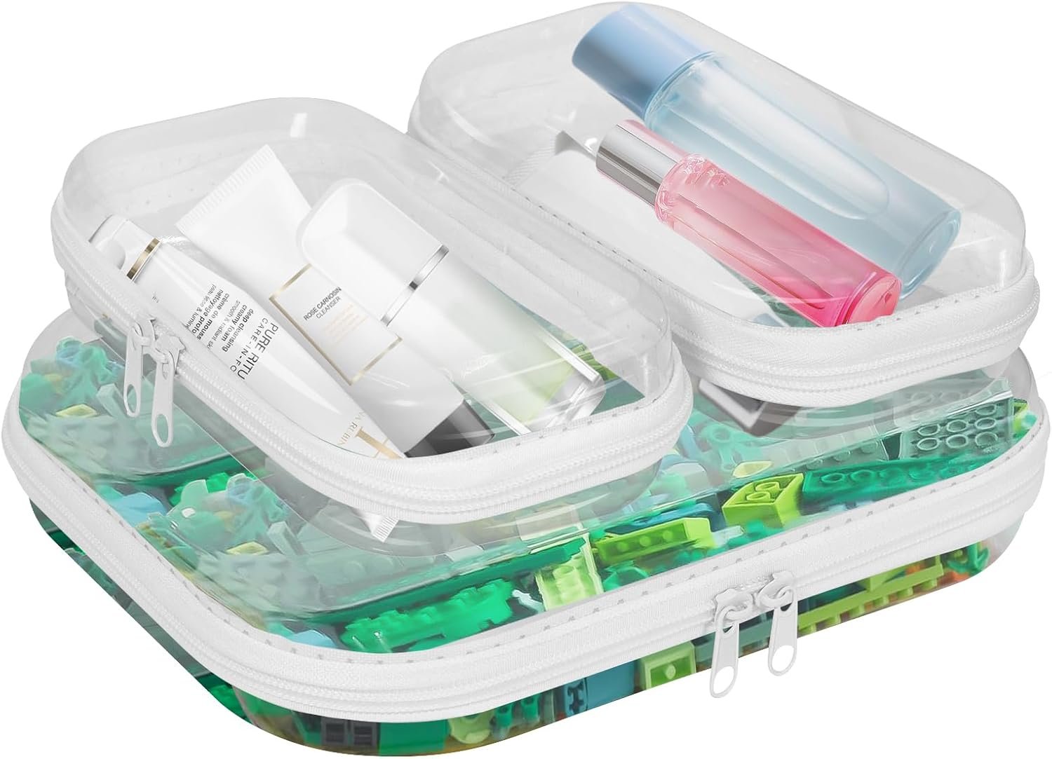 Private Label Clear Hard Shell Zipper Cases 3 Packs Custom Logo Plastic Hard Sided Zip Pouches 2 Small/1 Medium for Storage Diaper Bag Organizer Manufacturer