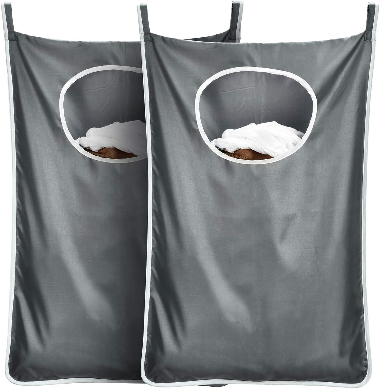 Private Label Durable Behind Door Hanging Laundry Hamper Bag Space Saving with Custom Logo Stainless Steel Hooks and Zip for Bathroom Kids Room Travel College Dorm Extra Large 2 Pack Dark Grey Manufacturer