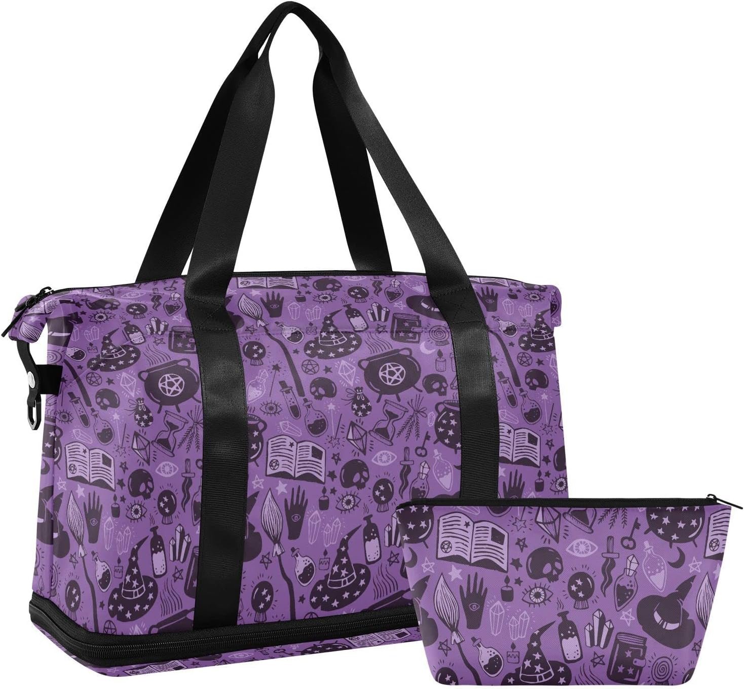 Private Label Halloween Witch Sports Gym Bag with Waterproof Dry Wet Pocket, Custom Logo Travel Duffel for Women Men, Manufacturer Workout Bag Fits Yoga Swimming