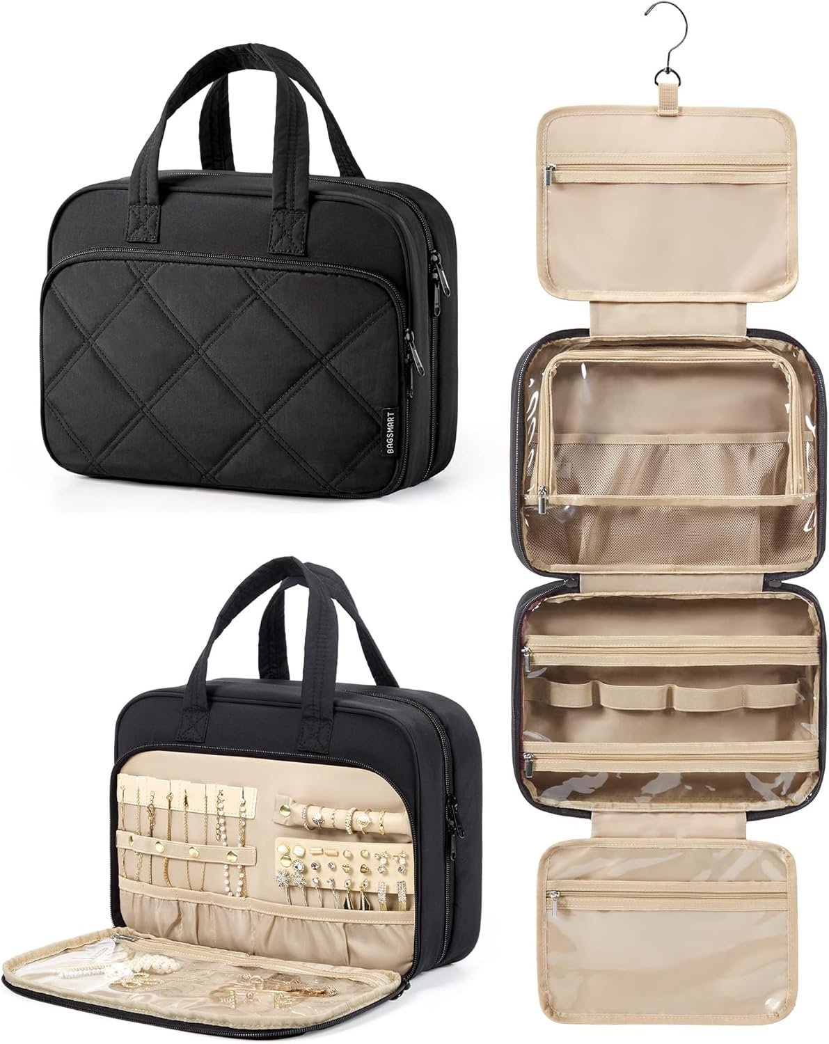 Private Label Hanging Puffy Toiletry Bag for Women with Jewelry Organizer Custom Logo Waterproof Travel Cosmetic Makeup Compartment Toiletries Kit Manufacturer (M) Private Label Hanging Puffy Toiletry Bag for Women with Jewelry Organizer Custom Logo Waterproof Travel Cosmetic Makeup Compartment Toiletries Kit Manufacturer (M)