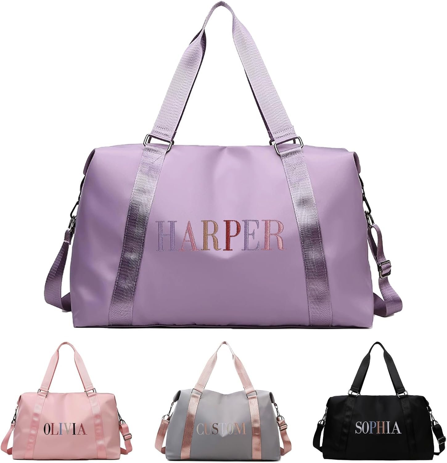 Private Label Large Capacity Personalized Travel Sport Duffel Bags for Women Girls with Custom Logo Colorful Embroidery Name Weekender Overnight Gym Ballet Dance Cheerleader Mom Bridesmaid Gifts by Manufacturer