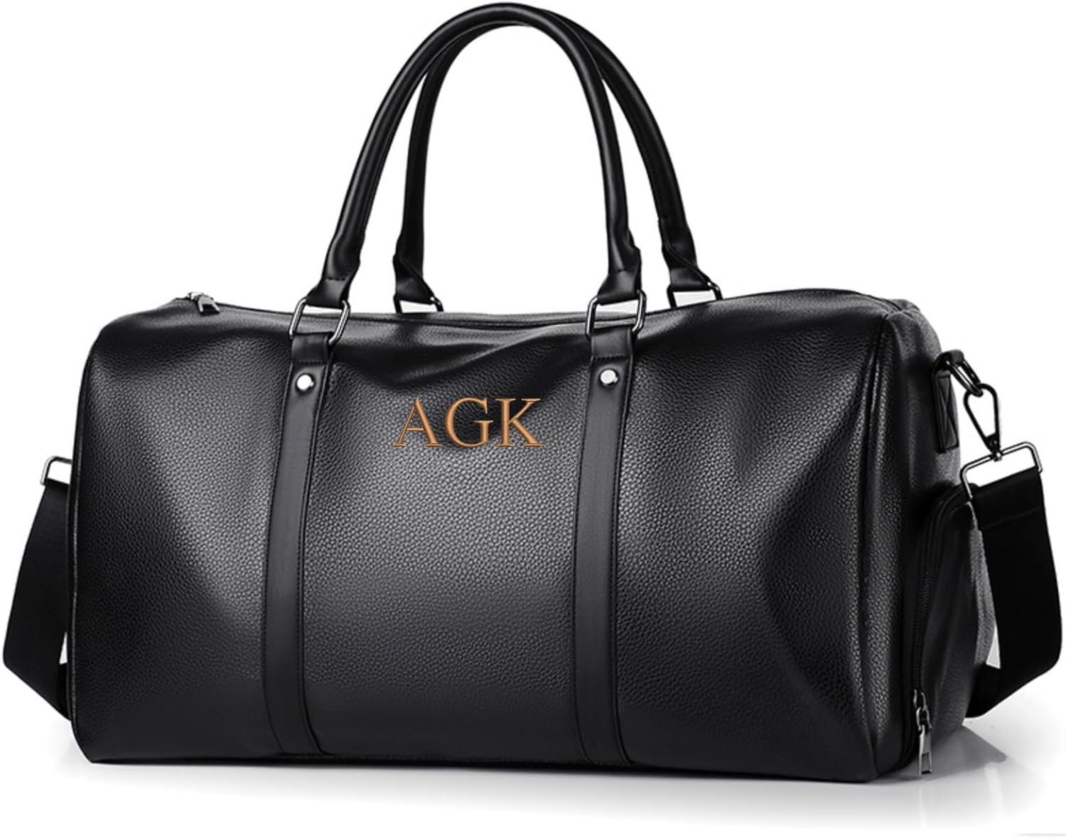 Private Label Leather Duffle Weekender Bag Custom Logo Personalized Embroidered with Shoes Compartment Manufacturer Gift for Men Groomsmen Anniversary Black